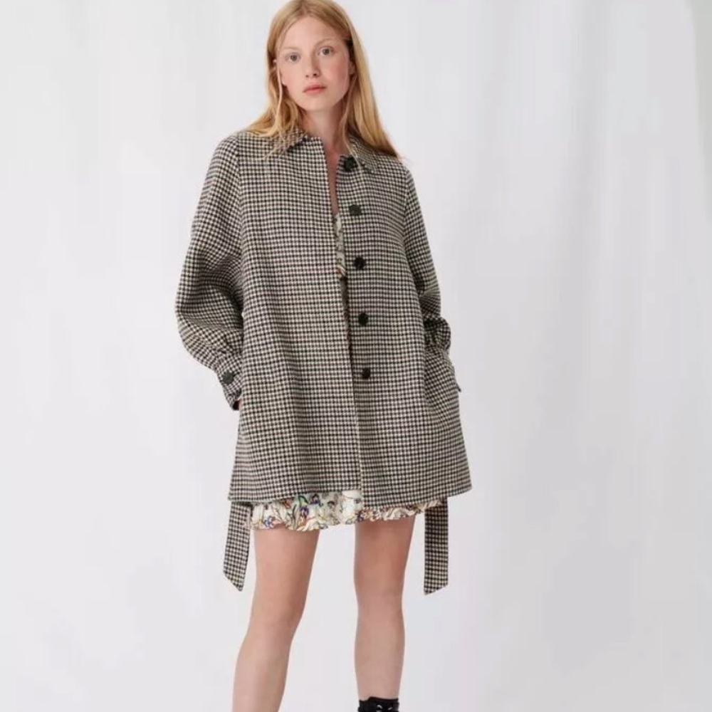 Maje New $640 CHECKED DOUBLE FACE COAT
